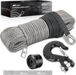 1/4 Inch x 50 Feet Synthetic Winch Line Cable Universal for ATV UTV 4x4 Off-Road Vehicle 9000 lbs Winch Line Ropes with Steel Hook Rubber Stopper Protective Sleeve Safety Strap, Grey