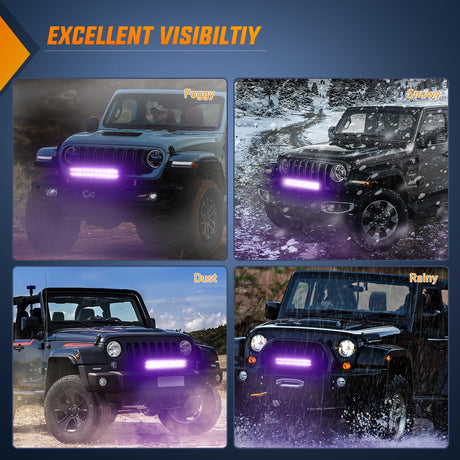 LED Light Bar 12 Inch 72W Spot Flood Combo Purple Beam Off Road Lamp Fishing Hunting Emergency Deck Work Lighting for Trucks UTV Pick-up Van Boat Tractor