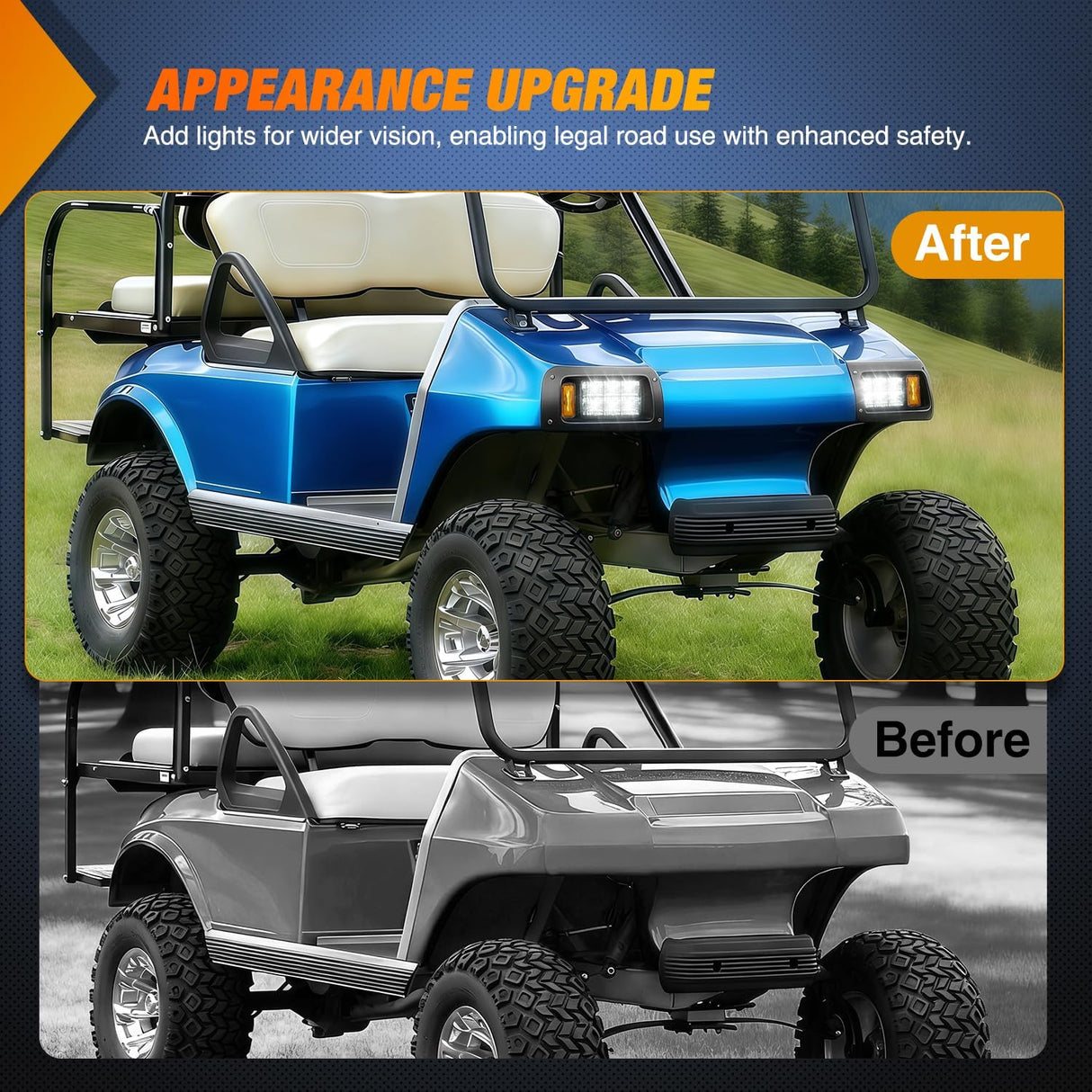 Golf Cart LED Headlights 2PCS 12V Turn Signals Club Car DS | High Brightness Waterproof Plug and Play Running Light Upgrade Easy Installation for 1993-Up Club Car DS Electric Carts