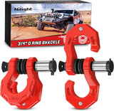 2 Pack 3/4 Inch D-Ring Separate Shackle with 7/8 Inch Lock Pin 45,000 lbs Break Strength, Off Road Recovery Shackle with Isolators Washers for Use with Tow Strap, Winch, Truck Vehicle (Red)