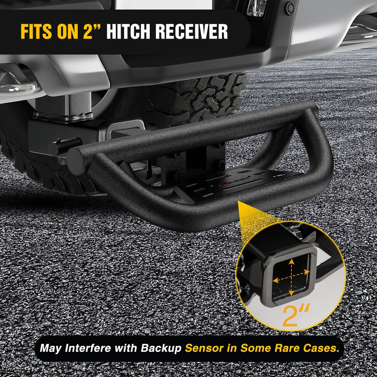 Universal Hitch Step Textured Black Drop Trailer Hitch Step Fit 2 Inch Receiver with Hitch Lock Stabilizer Towing Bar Rear Bumper Guard Rated up to 350 Lbs for Pickups Trucks Vans SUVs ATVs