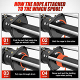 1/4 inch x 50 ft Synthetic Winch Line Cable Kit - Universal for ATV, UTV, 4x4 Off-Road Vehicle - 9000 lbs Winch Line Ropes with Steel Hook, Rubber Stopper, Protective Sleeve, Safety Strap, Orange