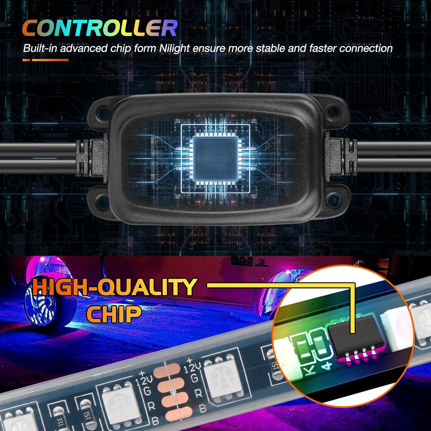17.5" LED Wheel Ring Lights Single Row RGB APP Remote Control 4Pcs Nilight