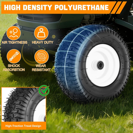 13x5.00-6 Lawn Mower Tires, 13 Inch Pneumatic Rubber Tire with 3/4 Inch Axle Bore & 3 Inch Hub Length, Air-Filled Replacement Wheels for Riding Lawn Mowers, 2 Pack