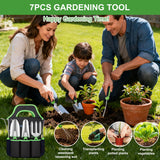 Gardening Tools 7-Piece Heavy Duty Garden Tool Set Gardening Supplies Gifts for Women Men Gardening Hand Tool Kit with Non-Slip Ergonomic Handle, Durable Garden Bag, Pruning Shears, Black Green