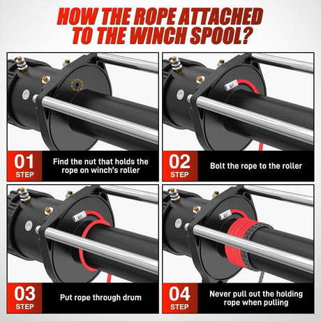 Winch Rope 1/4 Inch x 50 Feet Synthetic Winch Line Cable Kit for ATV UTV Offroad 10000 lbs Black Winch Line Ropes with Protective Sleeve+ Forged 35000lb Winch Hook+Rubber Stopper+Safety Strap