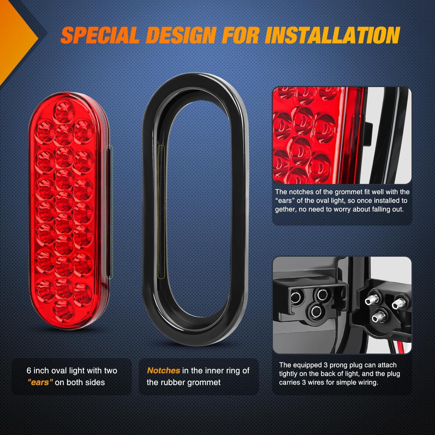 6" Oval Red 24Leds Trailer Tail Lights (Pair) Nilight