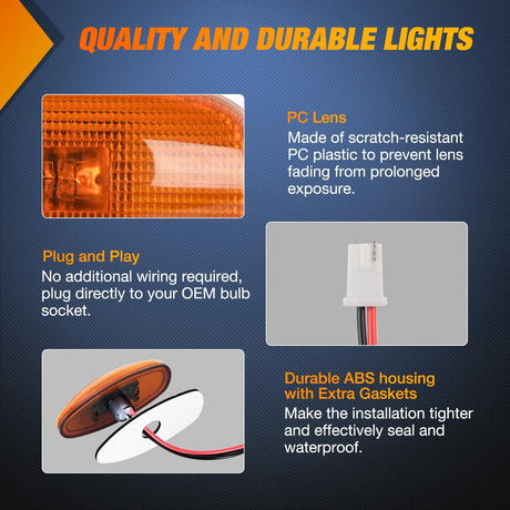 Fender Side Marker Lights 4 PCS 3 LED Red Amber Front Rear Clearance Light Compatible with 2001-2014 Chevy Silverado GMC Sierra 1500 2500HD 3500HD Dual Wheeler Trucks