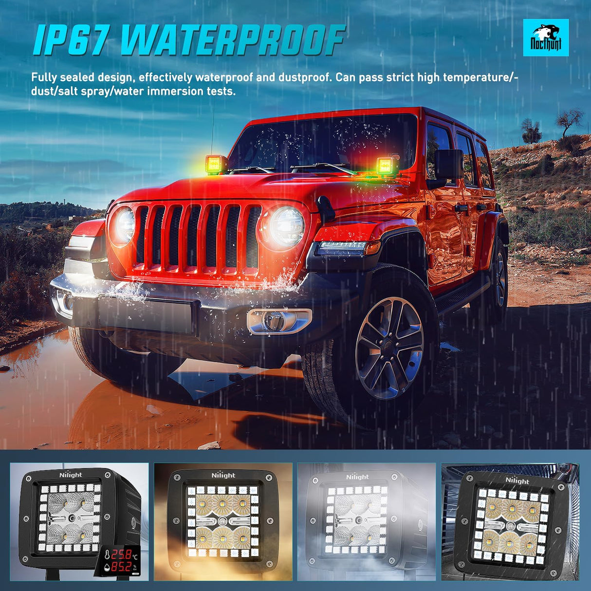 LED Pods 3 Inch 18W Cube Flood Offroad Work Light with RGB Halo Strip Multi Chasing Flash Strobe Mode APP & Remote Control IP67 Waterproof for Truck Pickup Golf Cart SUV ATV UTV 4x4 Van Camper