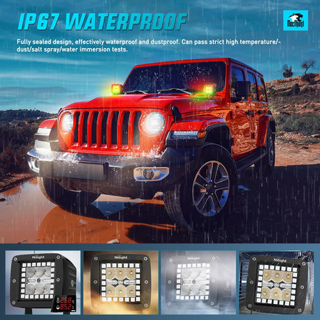 LED Pods 3 Inch 18W Cube Flood Offroad Work Light with RGB Halo Strip Multi Chasing Flash Strobe Mode APP & Remote Control IP67 Waterproof for Truck Pickup Golf Cart SUV ATV UTV 4x4 Van Camper