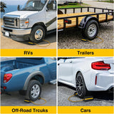 Wheel Chocks RV Car Heavy Duty Rubber Tire Chock Blocks Stopper Yellow Reflective Strips Stabilizer 4 Pack with Rope for RVs Cars Travel Trailers Campers Trucks Motorcycle Accessories Parking