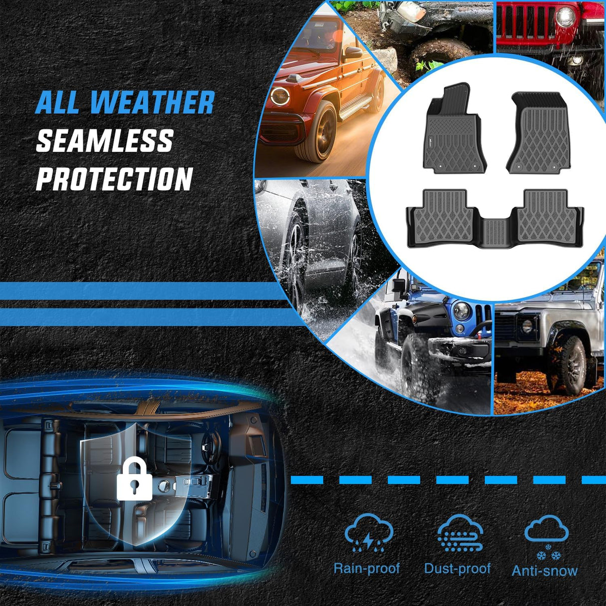 TPE Floor Mats for Mercedes Benz C-Class Sedan C300 C350e AMG C63 AMG S 2015 2016 2017 2018 2019 2020 2021 All Weather Custom Fit Heavy Duty Floor Liners