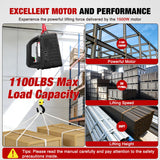 3-in-1 Electric Hoist Winch, 1100LBS 1500W Portable Power Winch Crane with Manual Wired Wireless Remote Control, 110V Electric Winch 25FT Lifting Height for Garage Warehouses Factories, Black