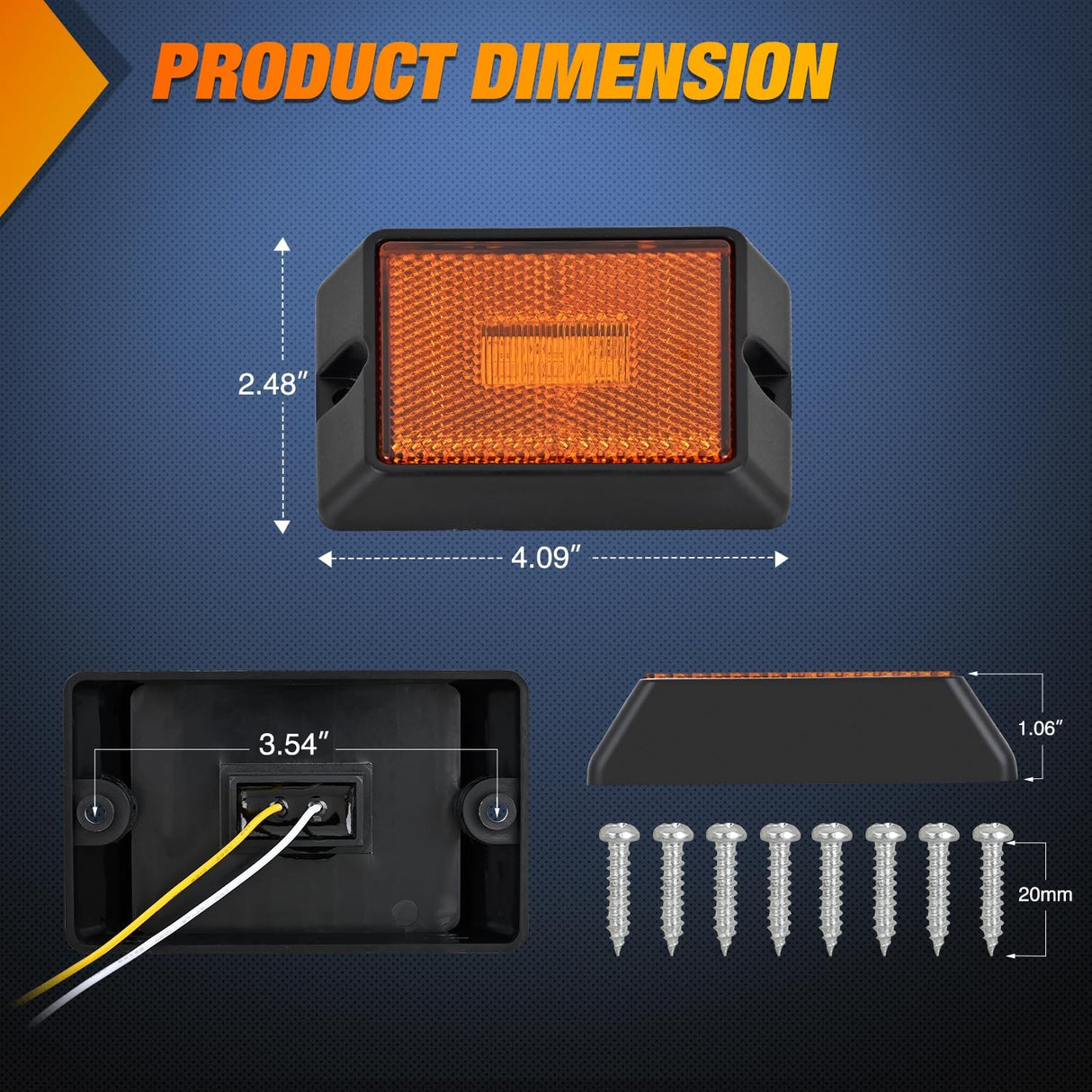 Side Marker Light 4PCS Square 3LED Red Amber Front Rear Clearance Indicator Lights Reflective Lens Surface Mounted Waterproof for 12V Truck Trailer RV Boat