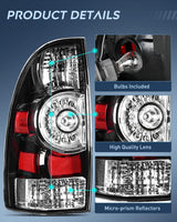 Taillight Assembly Compatible with Toyota Tacoma 2005 2006 2007 2008 2009 2010 2011 2012 2013 2014 2015 Rear Tail Light Lamp Replacement Black Housing LED Lens Driver and Passenger Side