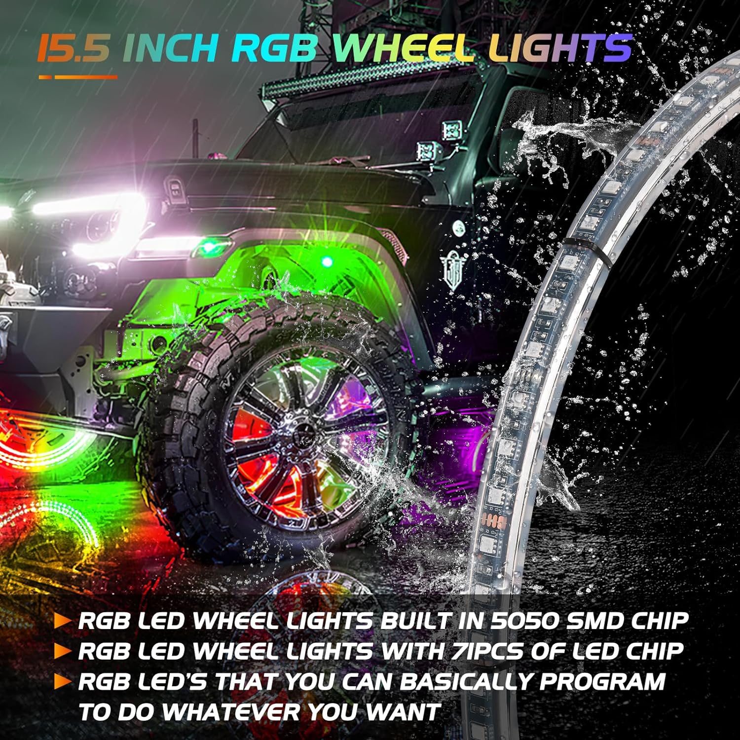 15.5" LED Wheel Ring Lights Double Row RGB APP Remote Control 4Pcs Nilight
