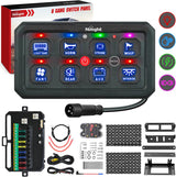 8 Gang Switch Panel Blue Circuit Control Relay System with Fuse Wiring Harness Toggle Momentary Strobe Flash Modes Automatic Dimmable ON Off Pod 12V 24V for Car Truck Camper SUV