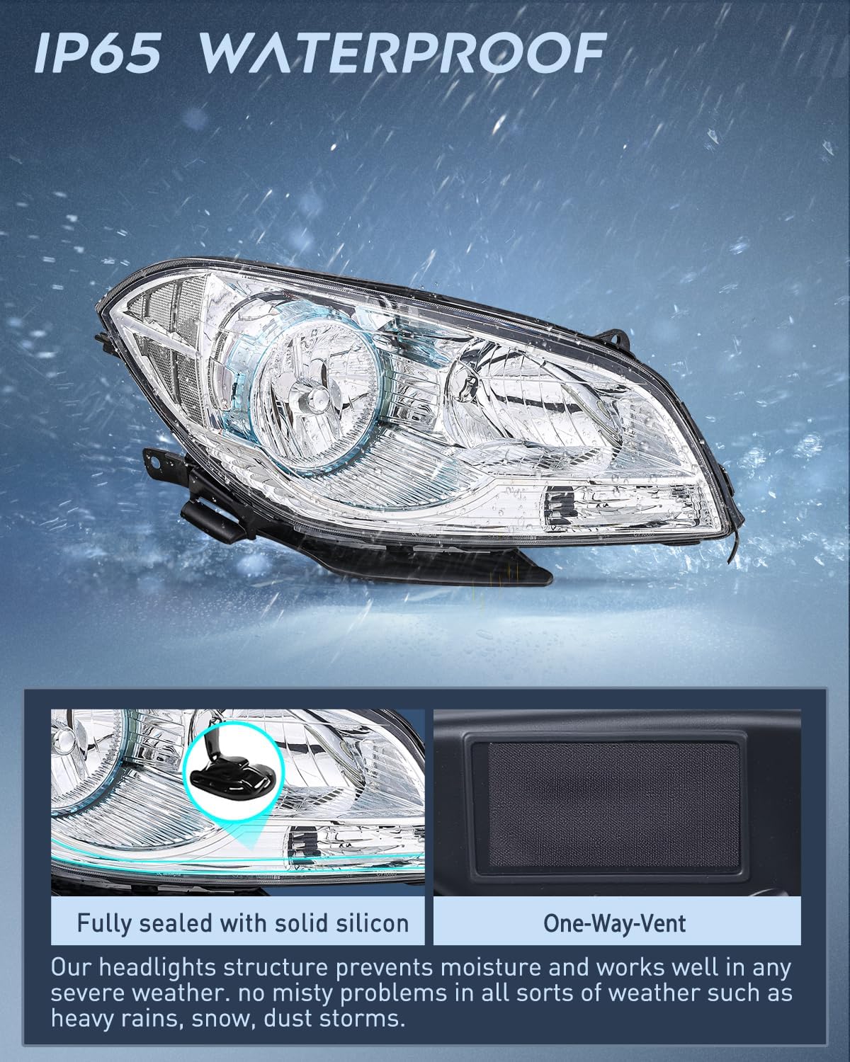 Headlight Assembly Compatible with 2008 2009 2010 2011 2012 Chevy Malibu 4 Door Halogen Factory Headlamp Chrome Housing Clear Reflector Headlamp Passenger and Driver Side