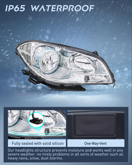 Headlight Assembly Compatible with 2008 2009 2010 2011 2012 Chevy Malibu 4 Door Halogen Factory Headlamp Chrome Housing Clear Reflector Headlamp Passenger and Driver Side