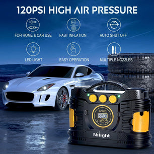 Tire Inflator Air Compressor AC/DC Dual Power 120PSI Digital Display Nilight