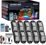RGB Rock Lights RGB LED Rock Lights Kit 10 PCS 18LED Wide Angle Wheel Well Light with Remote & Bluetooth App Dual Control Multi Modes Underglow Multicolor Neon Pod for ATV UTV SUV Offroad Truck RZR Boat