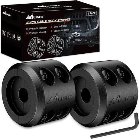 Winch Stopper for ATV UTV Truck SUV Winch Cable Hook Rubber Stopper 2 Pack Protect Towing Hook Synthetic Rope Winch Accessories Rope Line Saver with Stainless Steel Screws Allen Wrenc, Black