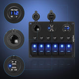 6 Gang Toggle Rocker Switch Panel with Digital Voltmeter and Cigarette Socket Double USB Power Charger Adapter Overload Protection