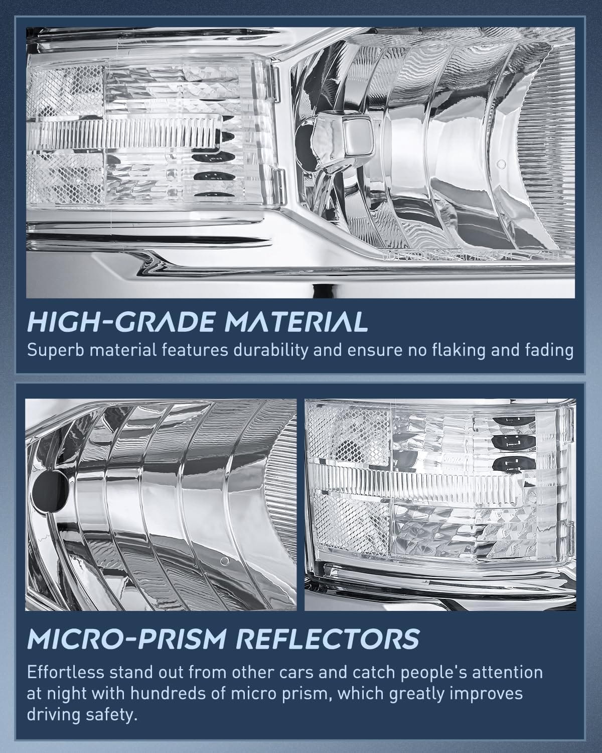 2014 2015 Chevy Silverado 1500 Headlight Assembly Chrome Housing Clear Reflector Nilight
