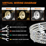 4PCS 17inch Double Row LED Wheel Ring Lights Pure White with Remote Control w/Turn Signal Braking and Reverse Function Dual Row for Car Van SUV Truck