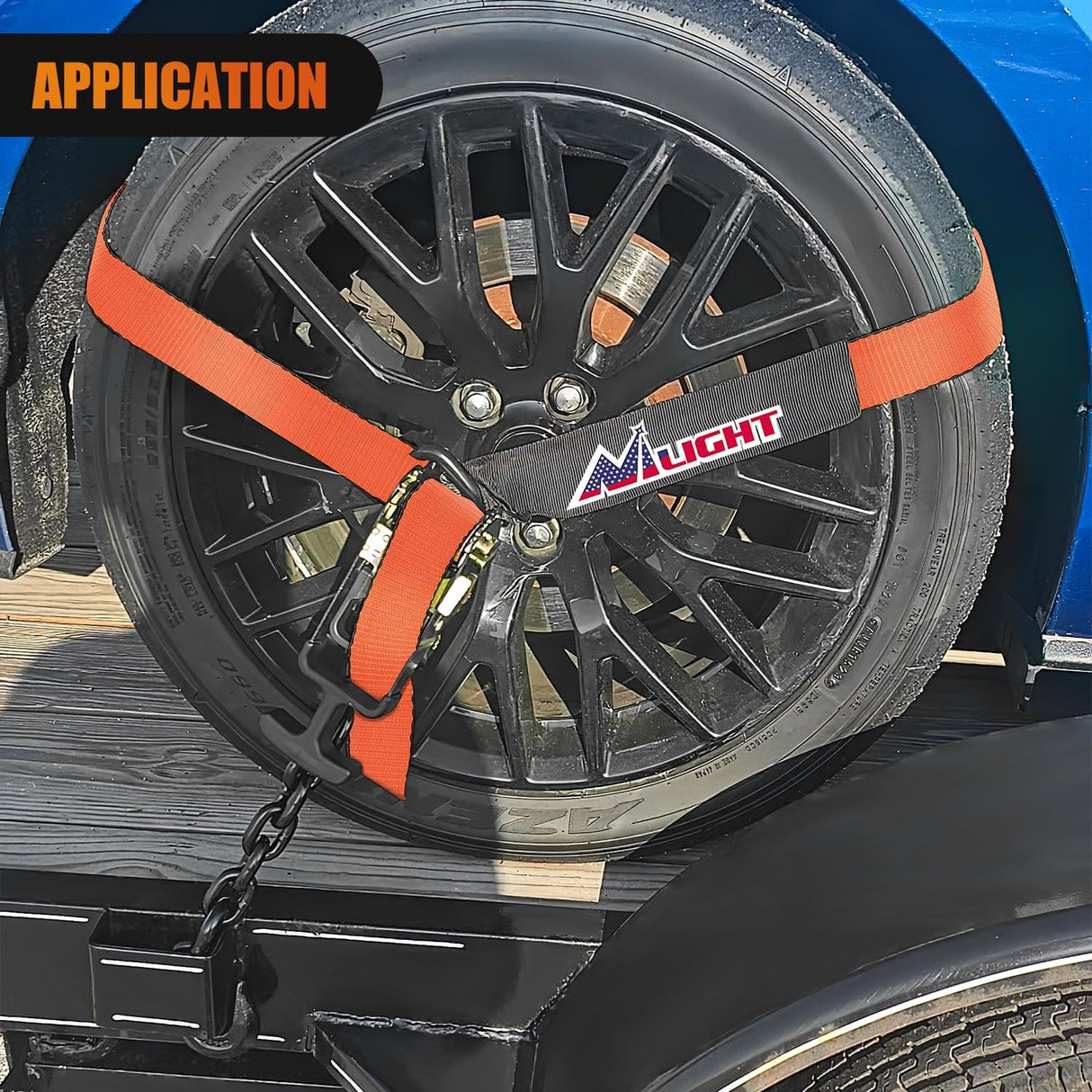 Car Tie Down Straps with Chain Hook Anchors 4 Pack Adjustable Wheel Straps 2 Inch x 96 Inch Lasso Style 3,674 lbs Safe Working Load Comes with Bag for Truck Cars UTV Orange