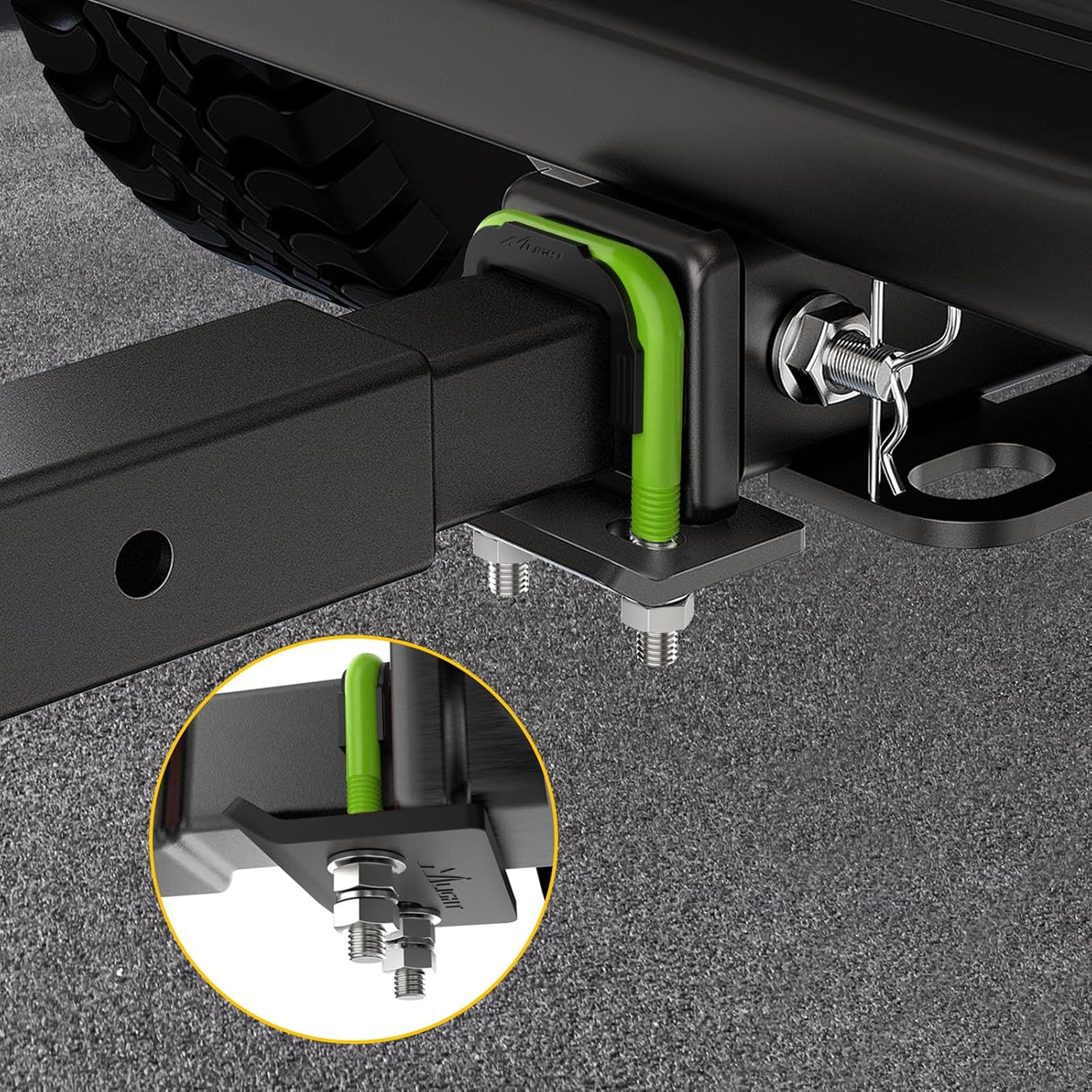 Trailer Hitch Tightener for 2 Inch Trailers Hitches Mount Anti Rattle Heavy Duty Steel with Rubber Cover Green U Bolt Matte Black Plate Electrophoresis Anti-Rust Triple Protective