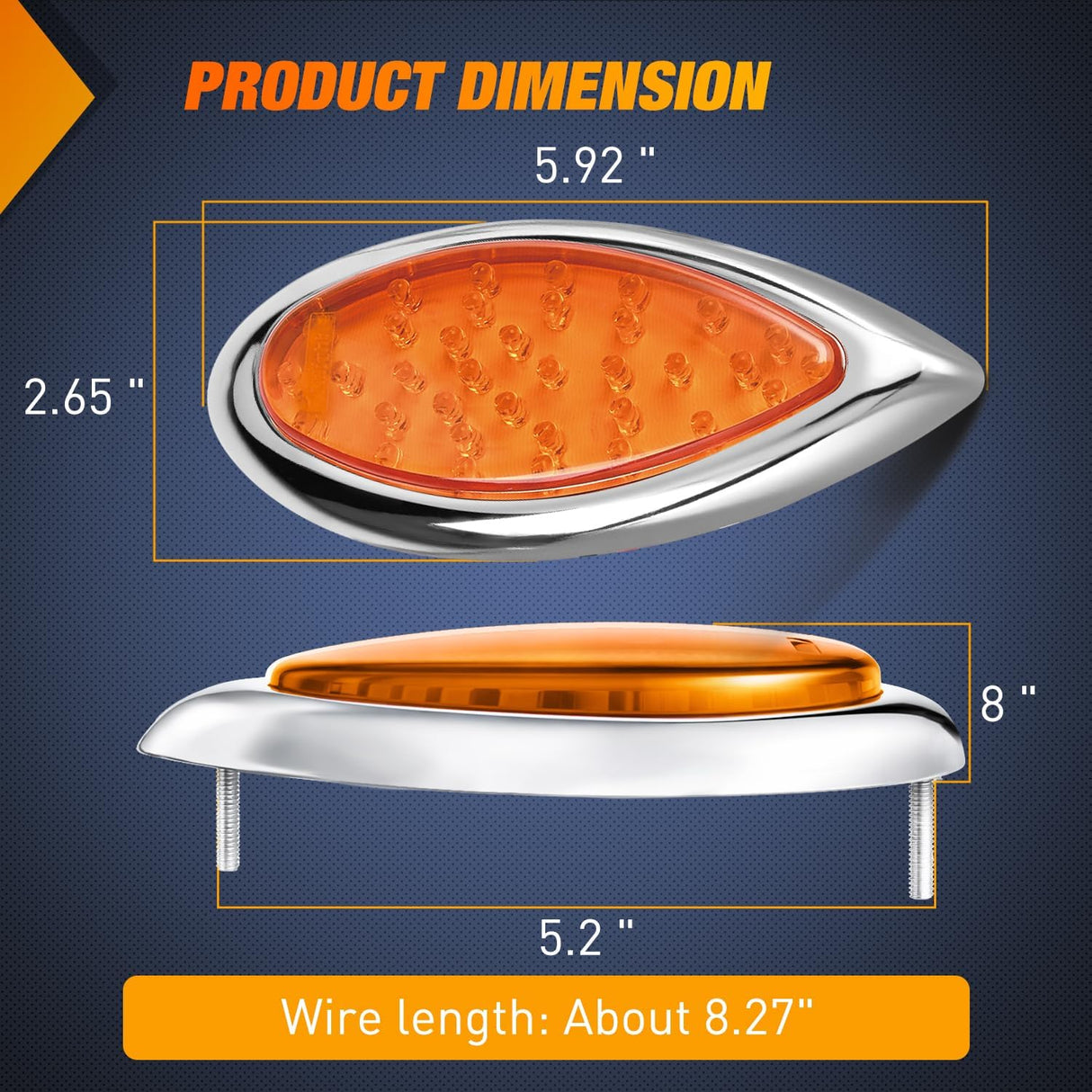 Trailer Tail Light 2PCS 5.9Inch Teardrop 35 LED Amber Chrome Bezel Marker Clearance Brake Turn Signal Running Taillight IP67 Waterproof for Trailer Truck Pickup Camper RV