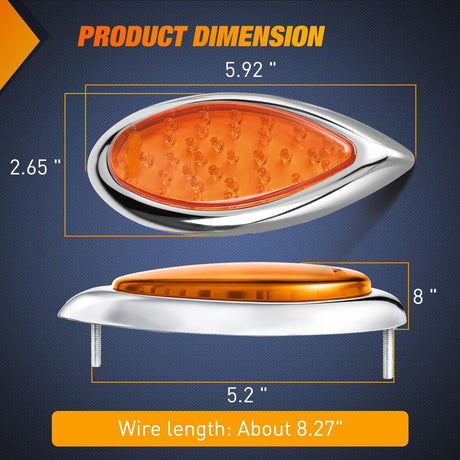 Trailer Tail Light 2PCS 5.9Inch Teardrop 35 LED Amber Chrome Bezel Marker Clearance Brake Turn Signal Running Taillight IP67 Waterproof for Trailer Truck Pickup Camper RV