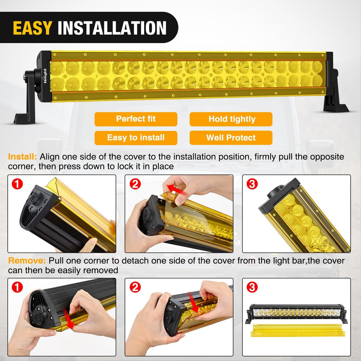 22 Inch Spot Flood Combo LED Light Bar Yellow Cover | Protective Durable Polycarbonate Lens, Waterproof Dustproof Scratch-Proof for Side-Mounted Bumper Off Road Driving Fog Lamp
