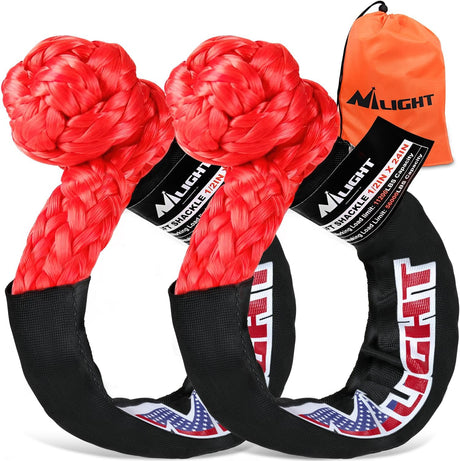 2PCS Synthetic Soft Shackles 1/2 Inch x 24 Inch 56,000 LBS Breaking Strength with Extra Sleeves Heavy Duty Recovery Rope for Sailing SUV Off-Road Towing ATV UTV Trucks 4x4 (Red)