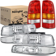 Headlight and Taillight Assembly Combo Compatible with 1999 2000 2001 2002 Chevy Silverado 1500 2500 1500HD 2500HD Fleetside only OE Style Chrome Housing Clear Reflector with Red Tail Lights