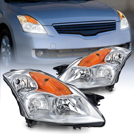 2007-2009 Altima Sedan 4Door Headlight Assembly Chrome Housing Amber Reflector Clear Lens Nilight