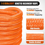Kinetic Recovery Tow Rope Kit with 2 Soft Shackle 1-1/8inx30ftt Heavy Duty Offroad Tow Rope Snatch Strap Towing Strap kit 48,000LBS for UTV ATV SUV Truck Car Jeep Tractor