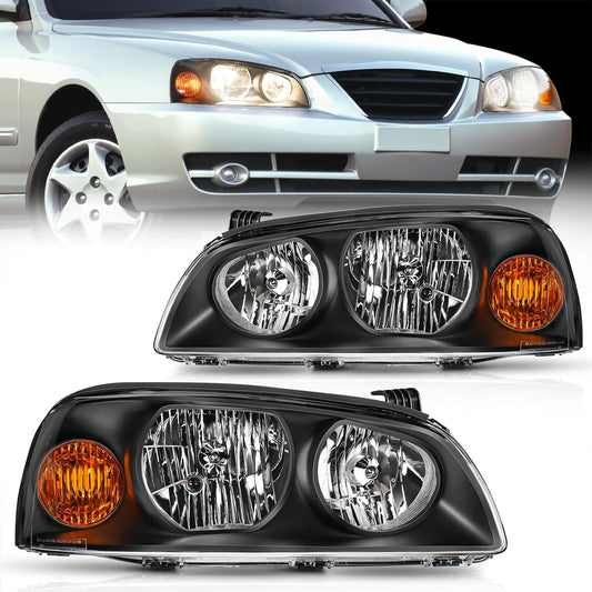 Headlight Assembly Headlight Assembly Compatible with 2004 2005 2006 Hyundai Elantra Replacement Headlamp Black Housing Amber Reflector Driver and Passenger Side