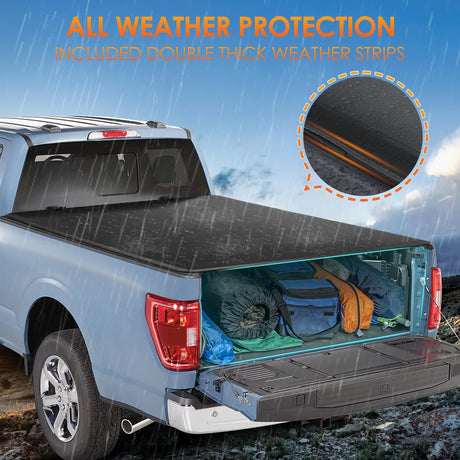 Soft Tri-fold Truck Bed Tonneau Cover Compatible with Ford F150 2015 2016 2017 2018 2019 2020 2021 2022 2023 2024 2025-6.5ft