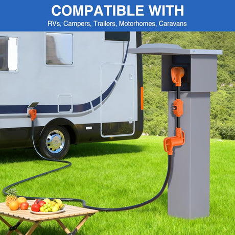RV Power Adapter Cord with Circuit Breaker Overload Protector 30 Amp to 30Amp Dogbone Electrical Plug 10 Gauge Wire ETL Listed TT-30P to TT-30R 30M/30F Weatherproof for RV Camper Caravan Van