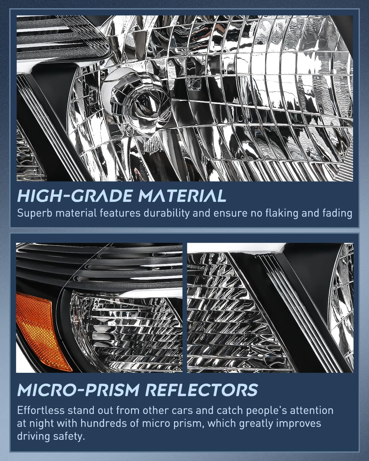 2008-2010 Toyota Highlander Headlight Assembly Black Housing Amber Reflector Nilight