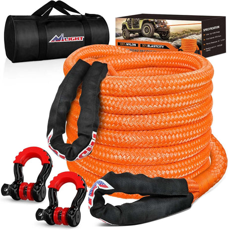 Kinetic Recovery Tow Rope Kit with 3/4 Inch Anti-Theft D-Ring Shackles 1 Inch x 30ft Heavy Duty Offroad Tow Rope Snatch Strap Towing Strap kit 48,000LBS for UTV ATV SUV Truck Car Jeep Tractor