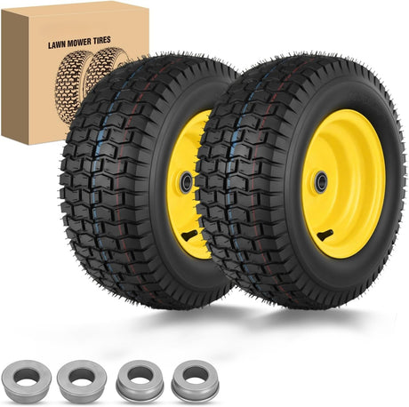 16x6.50-8 Lawn Mower Tires, 16 Inch Pneumatic Rubber Tire with 3/4 Inch Axle Bore & 3 Inch Hub Length, Air-Filled Replacement Wheels for Riding Lawn Mowers, 2 Pack