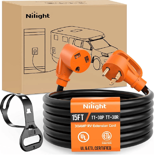 accessory Nilight RV Extension Cord Heavy Duty 30Amp 125V Pure Copper 10 Gauge Extension Cable UL ETL Listed TT-30P to TT-30R 30F/30M Weatherproof Cord for RV Camper Caravan Van Trailer, 2 Years Warranty