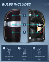 Taillight Assembly Compatible with 2001 2002 2003 2004 Toyota Tacoma Rear Lamp Replacement with Dark Red Housing Tail Lights Driver and Passenger Side