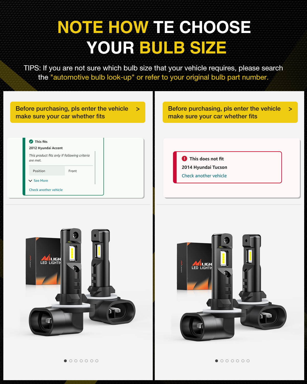 Nilight EF1 881 LED Fog Light Bulbs 200% Brightness 6000K Cool White 1:1 Mini Size Halogen Replacement 881/889/ 898/886 /894 LED Fog Light DRL Conversion Kit,Pack of 2