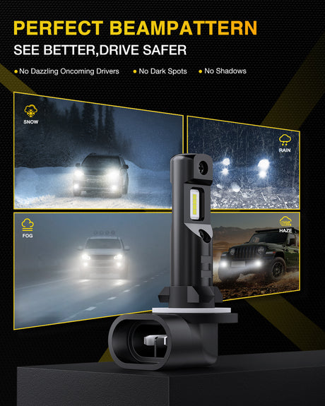 Nilight EF1 881 LED Fog Light Bulbs 200% Brightness 6000K Cool White 1:1 Mini Size Halogen Replacement 881/889/ 898/886 /894 LED Fog Light DRL Conversion Kit,Pack of 2