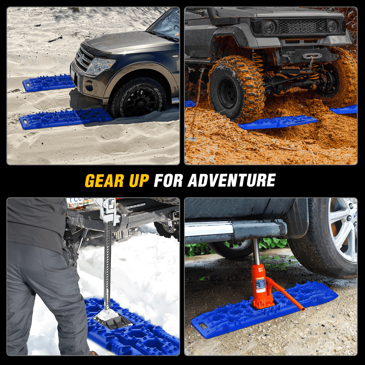 Off-Road Recovery Traction Boards For 4WD 4X4 with Jack Lift & Carry Bag (Blue) Nilight