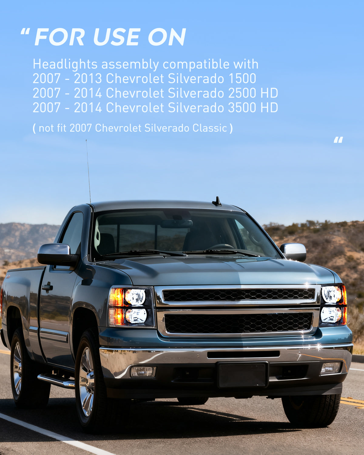 2007 2008 2009 2010 2011 2012 2013 Chevy Silverado 1500 2007 2008 2009 2010 2011 2012 2013 2014 Silverado 2500HD 3500HD Headlight Assembly Black Case Clear Reflector